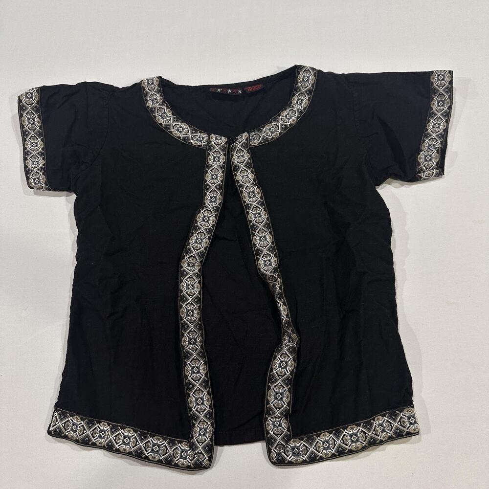 Plain Jane Blouse M Black Short Sleeve Boho Chic Folk Festival Bohemian Artsy